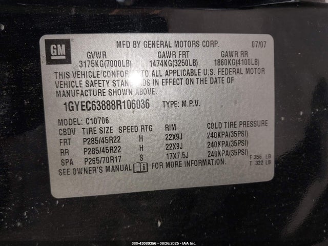 2008 CADILLAC ESCALADE 1GYEC63888R106036 Photo 8