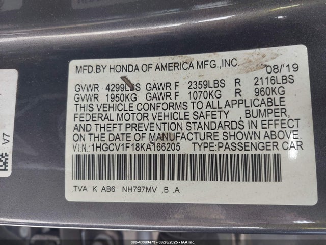 1HGCV1F18KA166205 Honda l15be