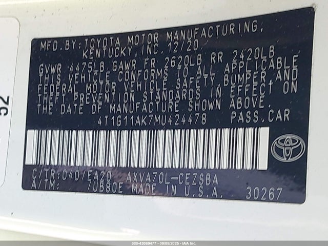 4T1G11AK7MU424478 Toyota a25a-fks