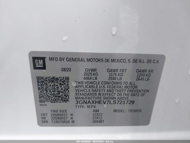 3GNAXHEV7LS721729 Chevrolet Equinox Fwd Ls