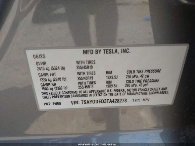 2026 TESLA MODEL Y 7SAYGDED3TA428278 Photo 8