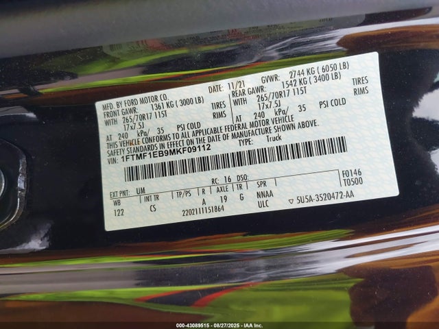 1FTMF1EB9MKF09112 Ford tivct