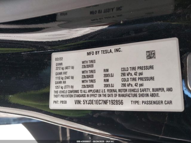 2022 TESLA MODEL 3 5YJ3E1EC7NF192856 Photo 8