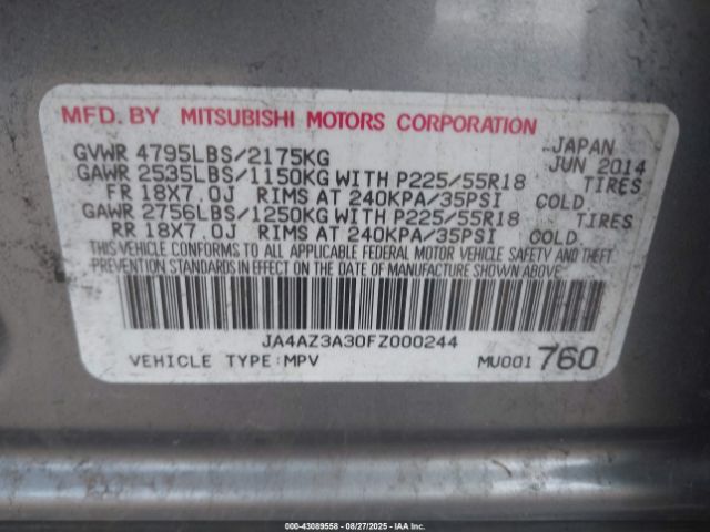 2015 MITSUBISHI OUTLANDER JA4AZ3A30FZ000244 Photo 8