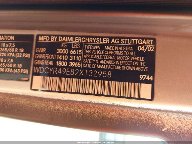 2002 MERCEDES-BENZ G 500 WDCYR49E82X132958 Photo 8