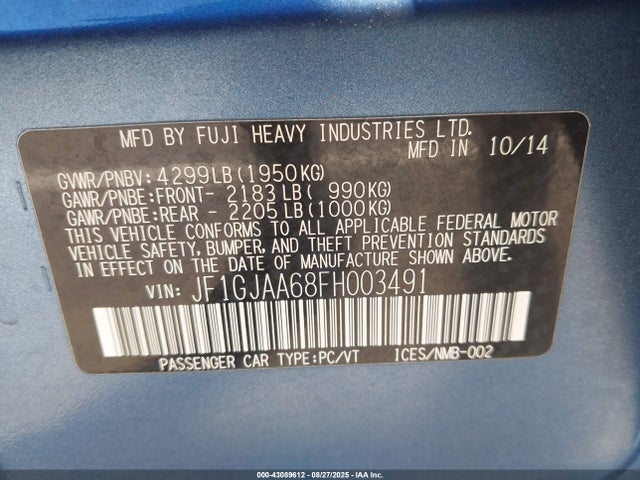 Subaru 2.0l na 2015 JF1GJAA68FH003491 Image 9