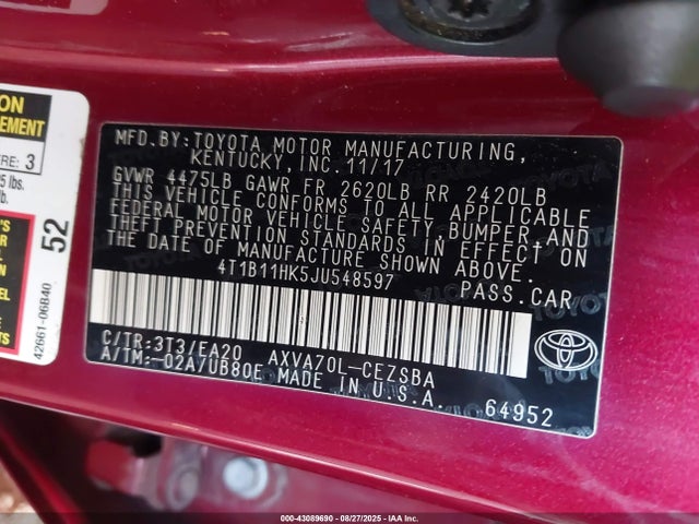 4T1B11HK5JU548597 Toyota a25a-fks