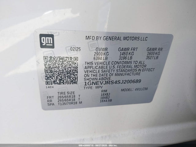 1GNEVJRS4SJ200689 Chevrolet lk0