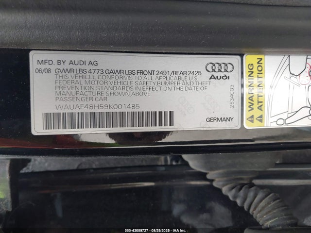 2009 AUDI A4 WAUAF48H59K001485 Photo 8