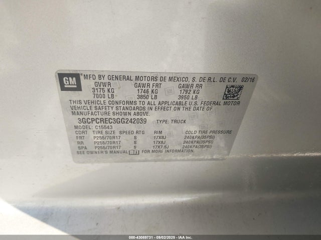 3GCPCREC3GG242039 Chevrolet l83 - sidi, vvt, afm, e85 max, aluminum