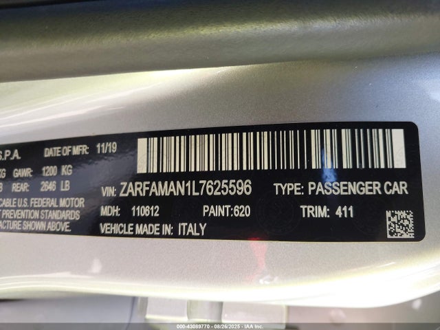 ZARFAMAN1L7625596 Alfa Romeo giulia (952)