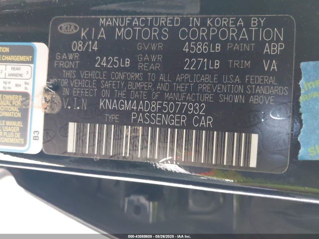 KIA mpi theta ii 2015 KNAGM4AD8F5077932 Image 9