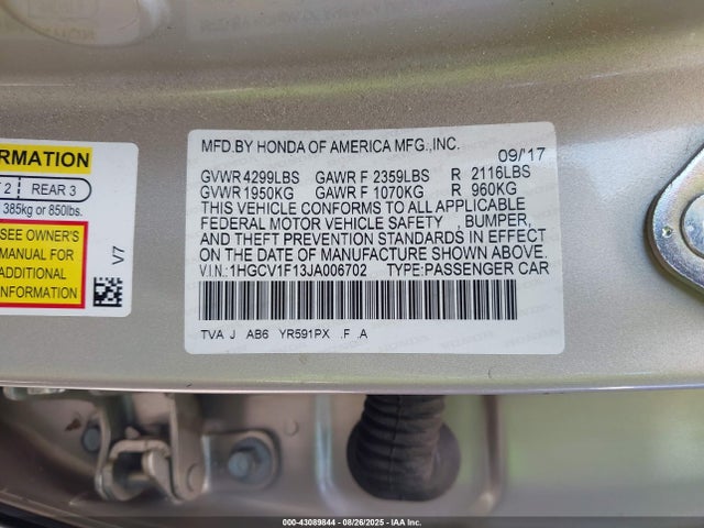 Honda l15be 2018 1HGCV1F13JA006702 Image 9