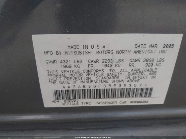 2005 MITSUBISHI GALANT 4A3AB36F65E053577 Photo 8
