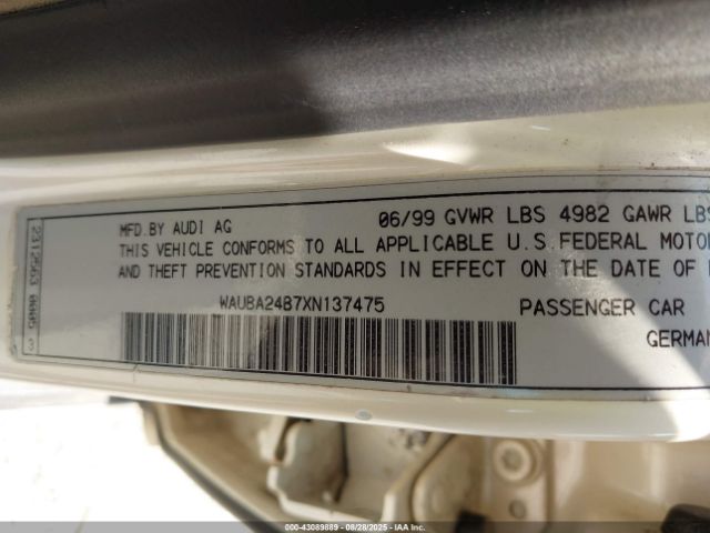 1999 AUDI A6 WAUBA24B7XN137475 Photo 8
