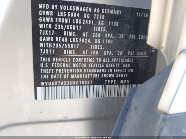 WVGSV7AXXHK018337 Volkswagen 2.0 tsi