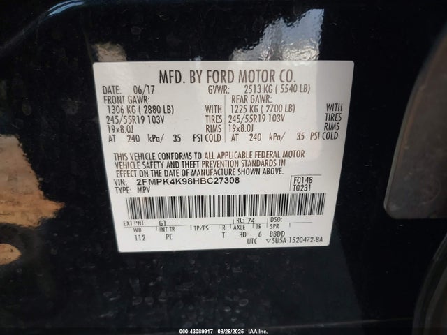 Ford 2.0l gtdi 2017 2FMPK4K98HBC27308 Image 9