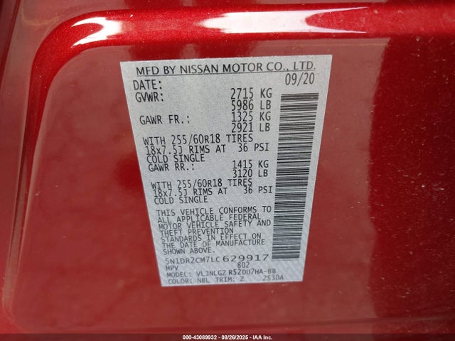 Nissan Pathfinder Sl 4wd 2020 5N1DR2CM7LC629917 Image 8
