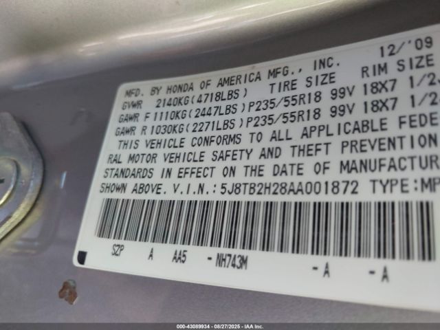 2010 ACURA RDX 5J8TB2H28AA001872 Photo 8