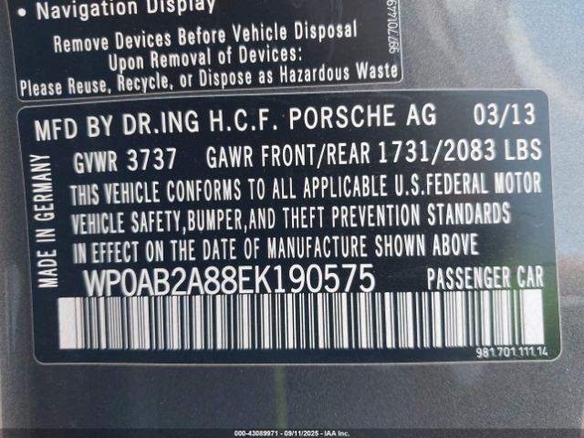 2014 PORSCHE CAYMAN WP0AB2A88EK190575 Photo 8