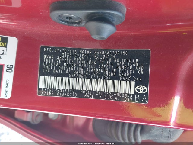 5YFBURHE1EP161357 Toyota 2zr-fe