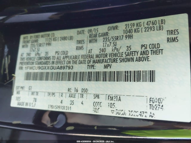 1FMCU9GXXGUA89793 Ford 2016