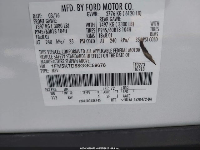 1FM5K7D88GGC59678 Ford 2016