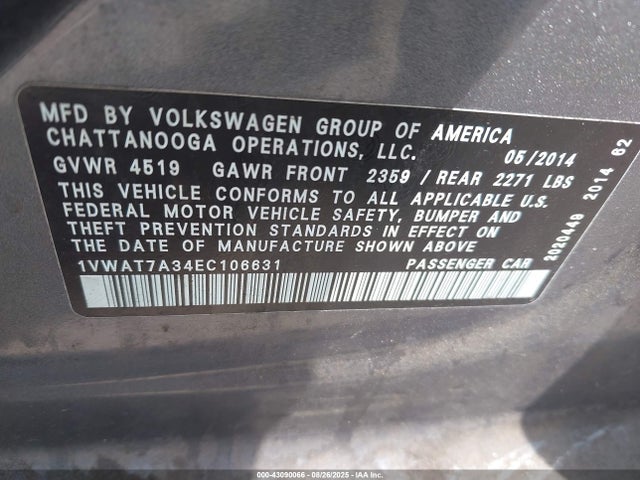 Volkswagen Passat 2014 1VWAT7A34EC106631 Image 9