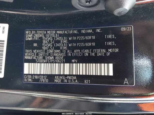 5TDDSKFC7PS106221 Toyota a25a-fxs, 5nm, 4nm
