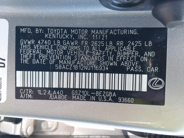 58ACZ1B12NU116934 Lexus 2gr-fks