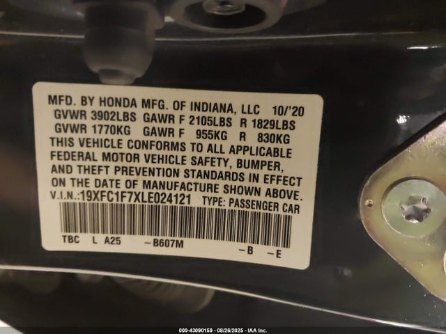Honda l15b7 2020 19XFC1F7XLE024121 Image 9