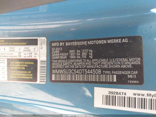 2013 MINI HARDTOP WMWSU3C54DT544508 Photo 8