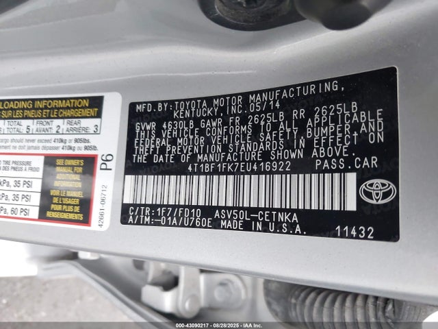 Toyota 2ar-fe 2014 4T1BF1FK7EU416922 Image 9