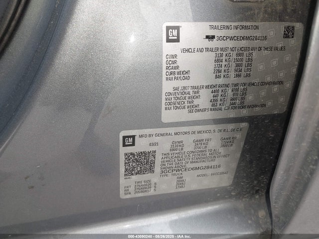 Chevrolet l84 - di, alum, gen 5, var 2 2021 3GCPWCED6MG284116 Image 9