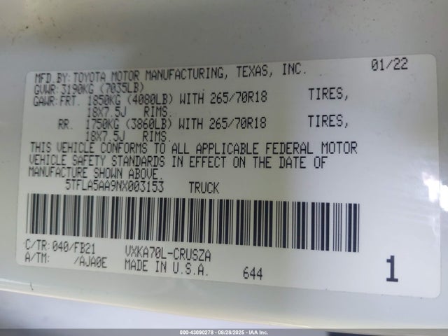 Toyota v35a-fts 2022 5TFLA5AA9NX003153 Image 9