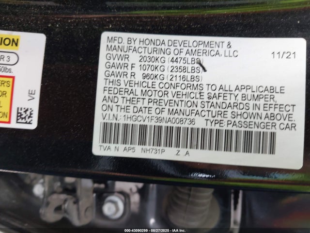 1HGCV1F39NA008736 Honda l15be