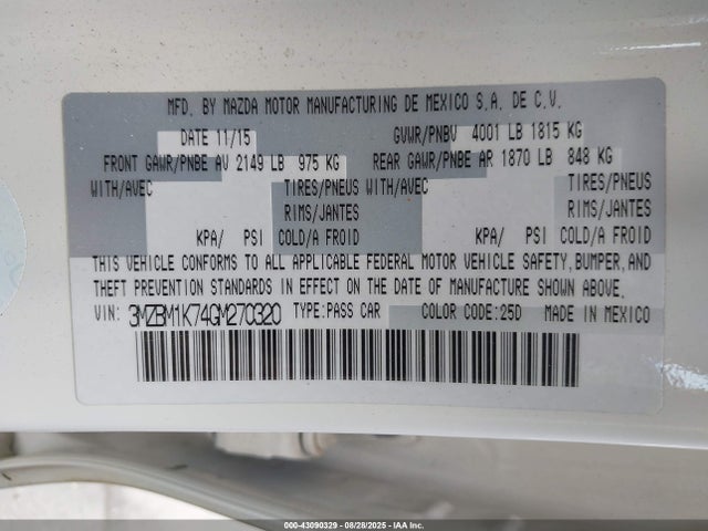 3MZBM1K74GM270320 Mazda pe