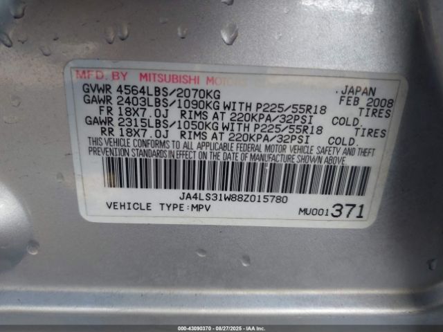 2008 MITSUBISHI OUTLANDER JA4LS31W88Z015780 Photo 8