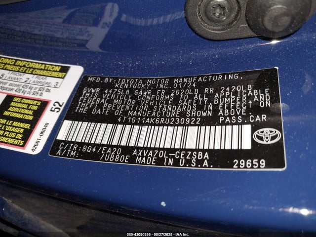 4T1G11AK6RU230922 Toyota a25a-fks