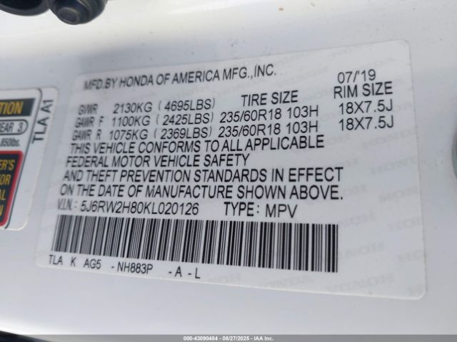 2019 HONDA CR-V 5J6RW2H80KL020126 Photo 8