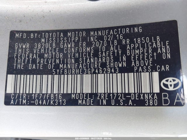 Toyota 2zr-fe 2016 5YFBURHE3GP462943 Image 9