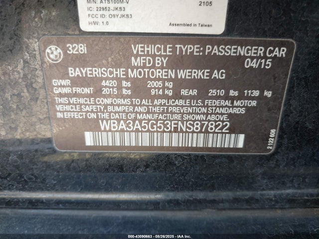 BMW 328I 2015 WBA3A5G53FNS87822 Image 9