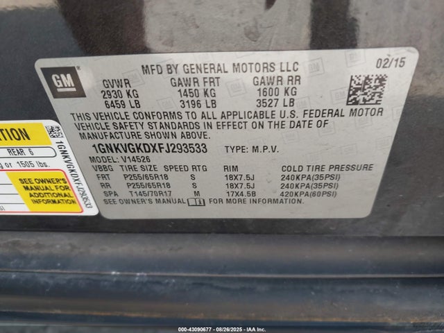 1GNKVGKDXFJ293533 Chevrolet llt