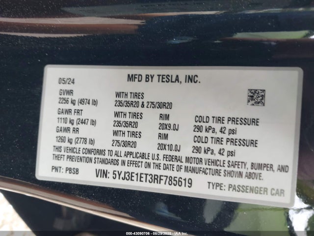 5YJ3E1ET3RF785619 Tesla MODEL 3