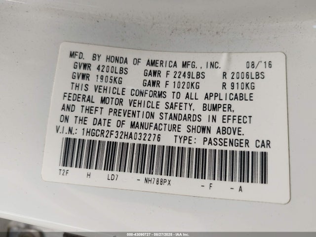 Honda k24w1 2017 1HGCR2F32HA032276 Image 9