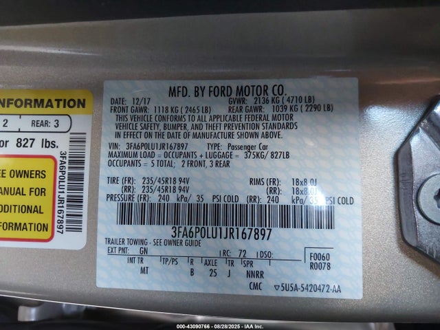 Ford 2.0l 4v atk hev 2018 3FA6P0LU1JR167897 Image 9