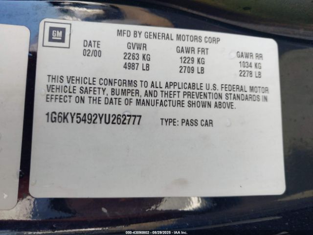 2000 CADILLAC SEVILLE 1G6KY5492YU262777 Photo 8