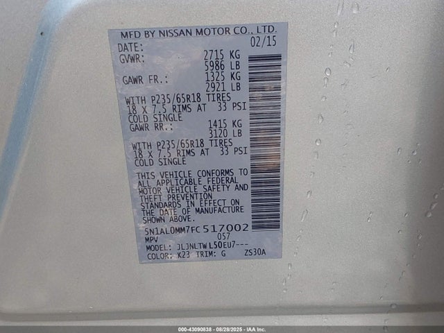 Infiniti QX60 2015 5N1AL0MM7FC517002 Image 9