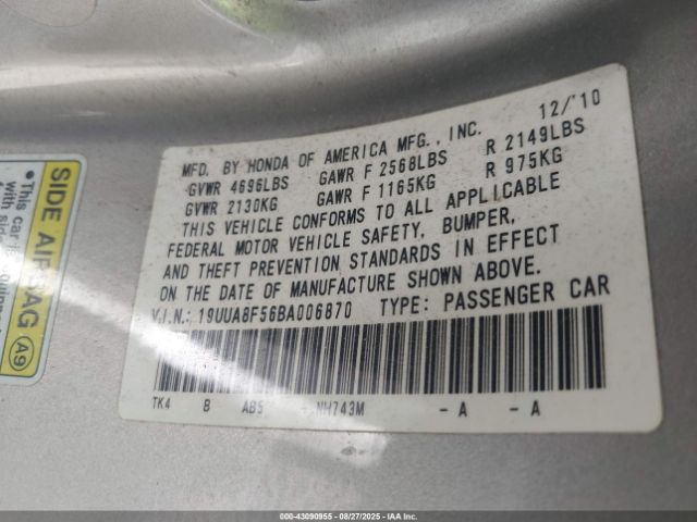 2011 ACURA TL 19UUA8F56BA006870 Photo 8