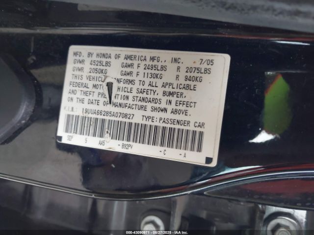 2005 ACURA TL 19UUA66285A070827 Photo 8